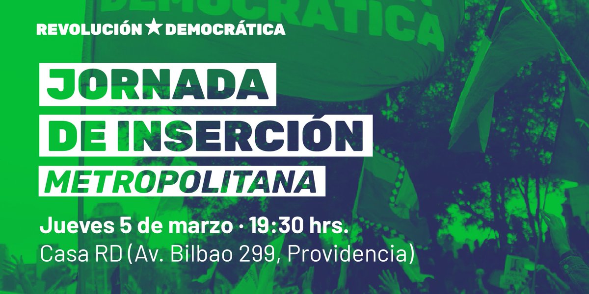 RDemocratica's tweet photo. #MilitantesActívense | ¿Acabas de firmar o estás pensando en afiliarte a Revolución Democrática? Participa de la jornada de inserción que realizaremos en la Casa RD. Inscríbete en: https://t.co/GXObVaEbJu 
📍Francisco Bilbao 299, #Providencia 
🗓5 de marzo 
⏰19:30 https://t.co/eiWwZ5Ksku