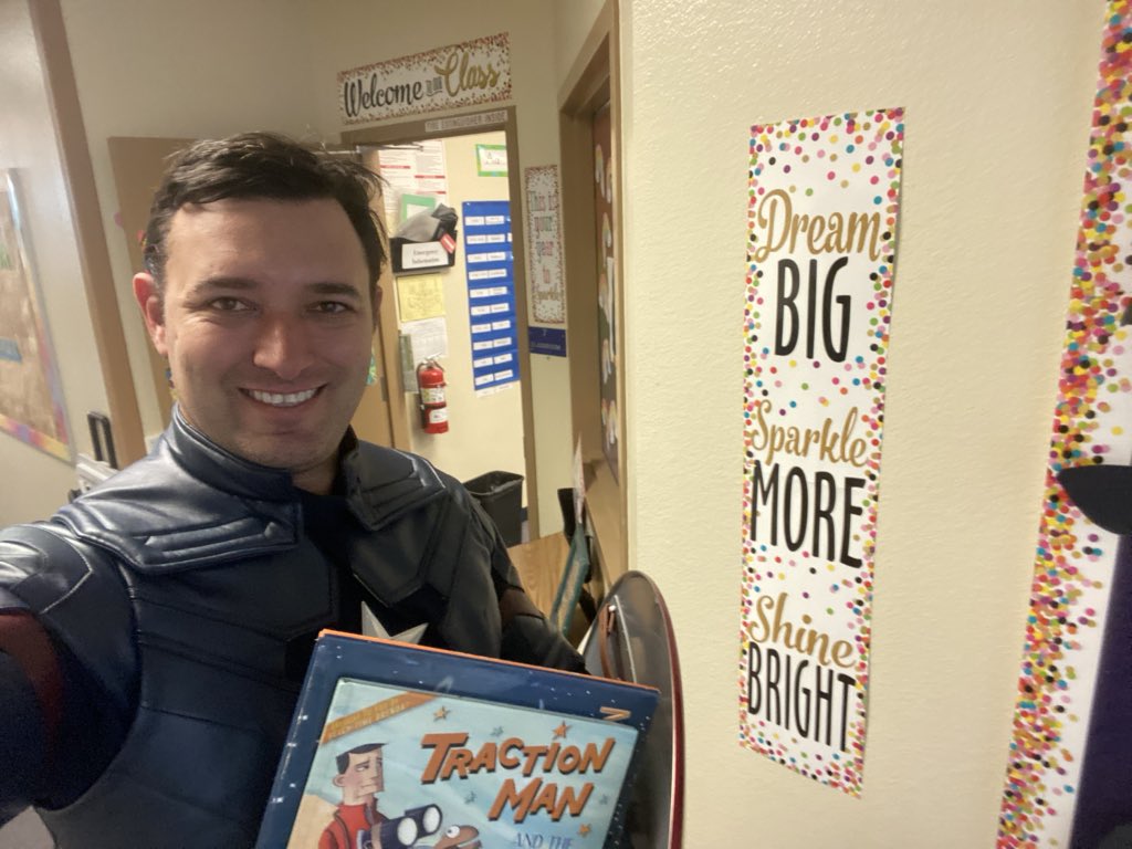 Silberkraus's tweet photo. It’s always fun to read with amazing kids. Just finished up at @ClarkCountySch #BartlettElementary during their superhero reading day. I can tell you these kids really do have a reading superpower. #NevadaReadingWeek https://t.co/14FAcSNRiV