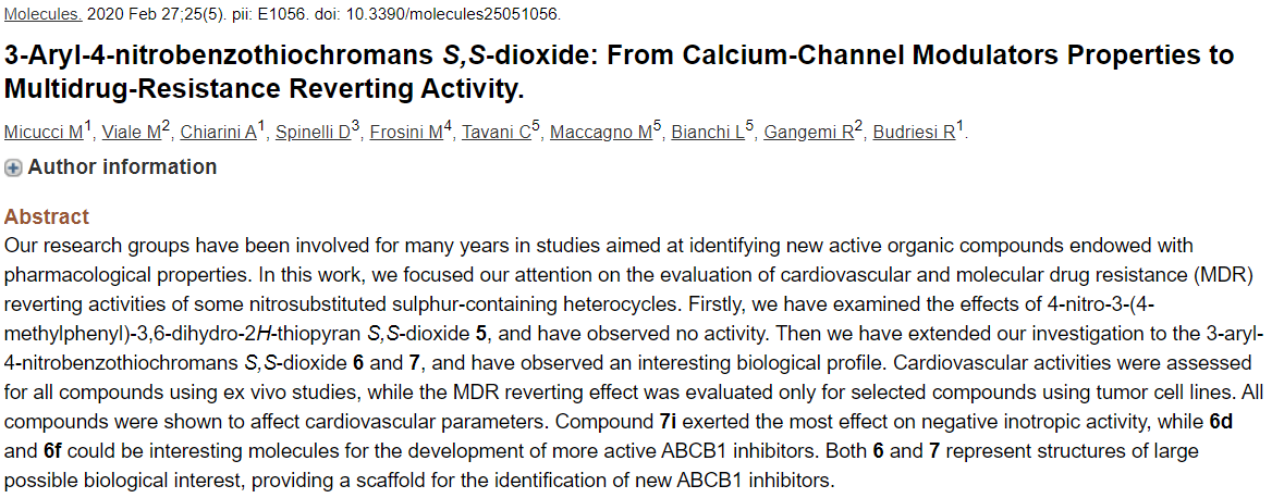 Dr_Micucci's tweet photo. New studies on molecular drug resistance (MDR) of synthetic #molecules 
#heterocycles #Pgp #ABCB1 
#cancer #research #Medicinal_Chemistry @medicinalchemi1 
@Molecules_MDPI 
https://t.co/crc9GWwUDr https://t.co/z328mESTOn