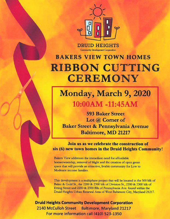 bmoredhcd's tweet photo. Join the Druid Heights Community to celebrate the construction of six new townhomes for the Bakers View Townhomes Development Project. #BuildingBaltimore #CommunityDevelopment #AffordableHousing @Druid_Heights https://t.co/c0fWqHZjki