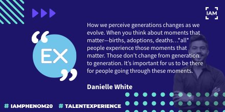 Iamphenomcon's tweet photo. Danielle White talks about the importance of being there for people in the #EmployeeExperience breakout session at #IAMPHENOM20. #TalentExperienceManagement #TXM https://t.co/YByul8IWti