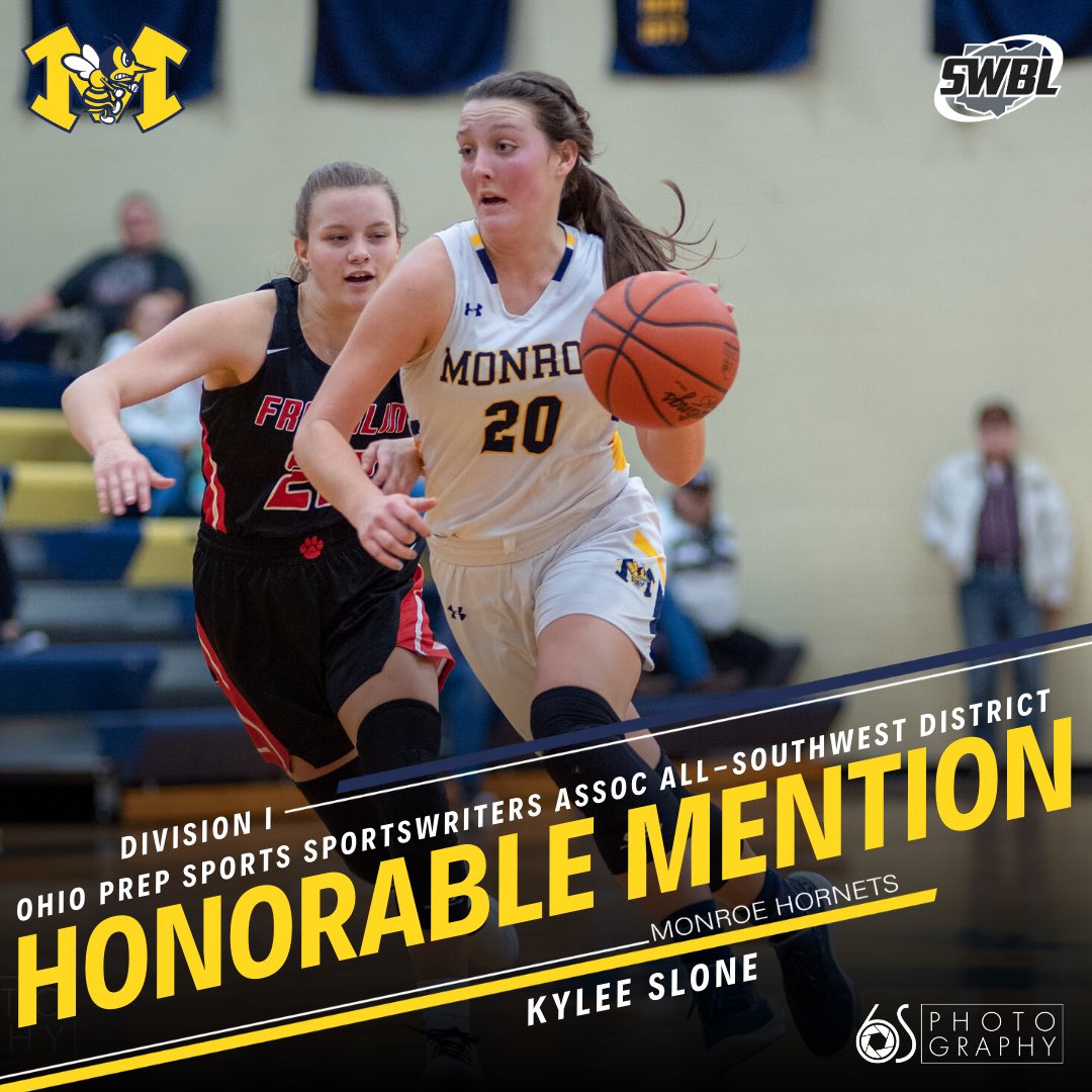 6Sphoto's tweet photo. 🐝🏀 Congratulations to Kylee Slone and Brooklyn Miltenberger for being named Honorable Mention by the 2019-20 Ohio Prep Sportswriters Association for All-Southwest District Div. I girls high school basketball! ➡️ https://t.co/lxGFC5jZyq @MonroeHoops @HornetsInGame #TogetherTough https://t.co/hCY5dSiYuP