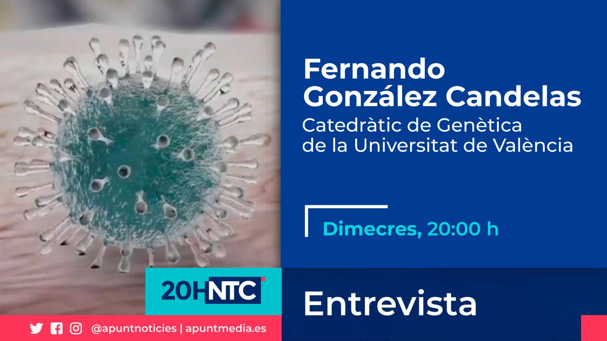 #20HNTC | Hui aprofundirem en el comportament del coronavirus en xiquets i xiquetes. Ens ajudarà Fernando González Candelas, catedràtic de Genètica i membre del grup d'investigació <a href="/GVAfisabio/">GVA Fisabio</a>-<a href="/UV_EG/">Universitat València</a>.

▶️bit.ly/directetv