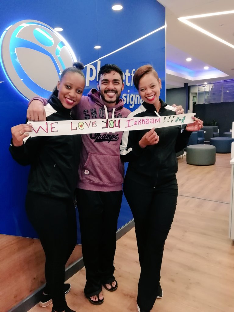 Iekraam_Adams's tweet photo. The best thing just happened to me right now. I'm exiting the gym and the receptionists pull this banner out and exclaim this message for the entire gym to hear! I'm feeling all kinds of wonderful emotions! #planetfitnesssignature #sandtongate #planetfitness #joburg #joy https://t.co/brvTM9PAkD