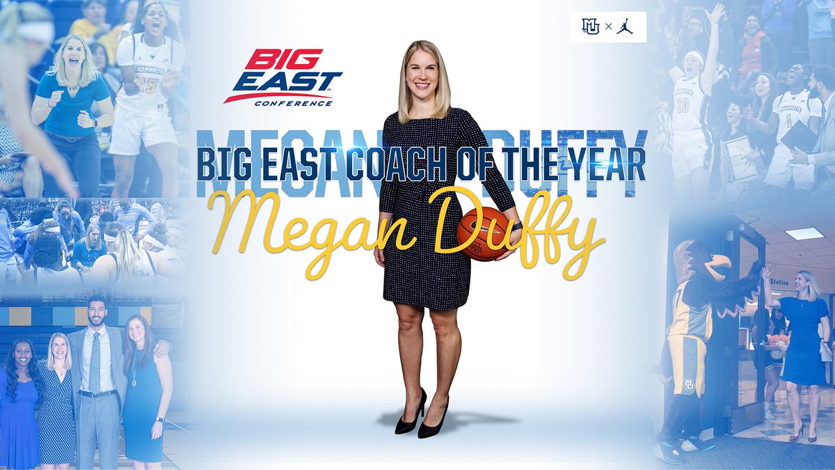 MarquetteWBB's tweet photo. In her first year as #muwbb head coach @CoachMeganDuffy kept the Golden Eagles at the top of the BIG EAST standings and guided MU to its fourth consecutive 20-win season. Congrats Coach! 🏆
🔗 https://t.co/HPMhDkfzDs https://t.co/BUM7ldZVV0