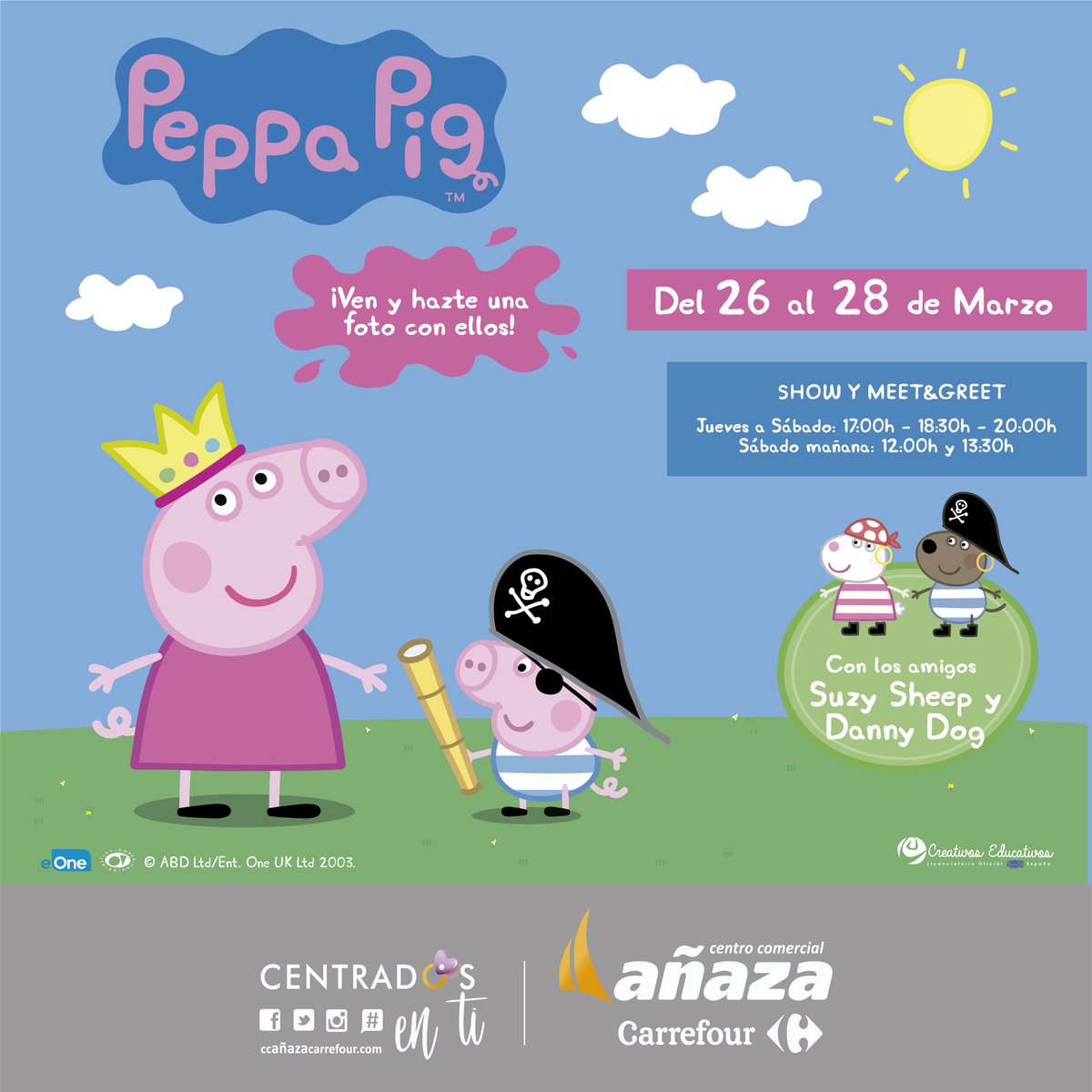 ¡Prepárate para disfrutar del 26 al 28 de Marzo con la visita de #PeppaPig al <a href="/ANAZACARREFOUR/">CCAñazaCarrefour</a> de #Tenerife! 🎉😀
¡Podrás hacerte una foto con ellos! 📸