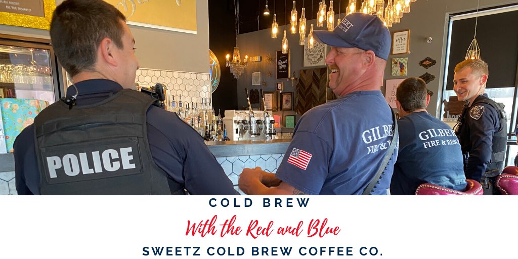 GilbertPolice's tweet photo. Come out to @SweetzBrew Saturday, March 14th and join us and the @GilbertFireDept for some Cold Brew with the Red and Blue.👮‍♂️🧑‍🚒

📍835 N. Gilbert Rd. Suite 101  

 ⏰ 9 a.m.-12:00 p.m. 

We will be there in conjunction with the pop-up market. 🛍

We hope you can make it! ☺️ https://t.co/LTSPecsdG7