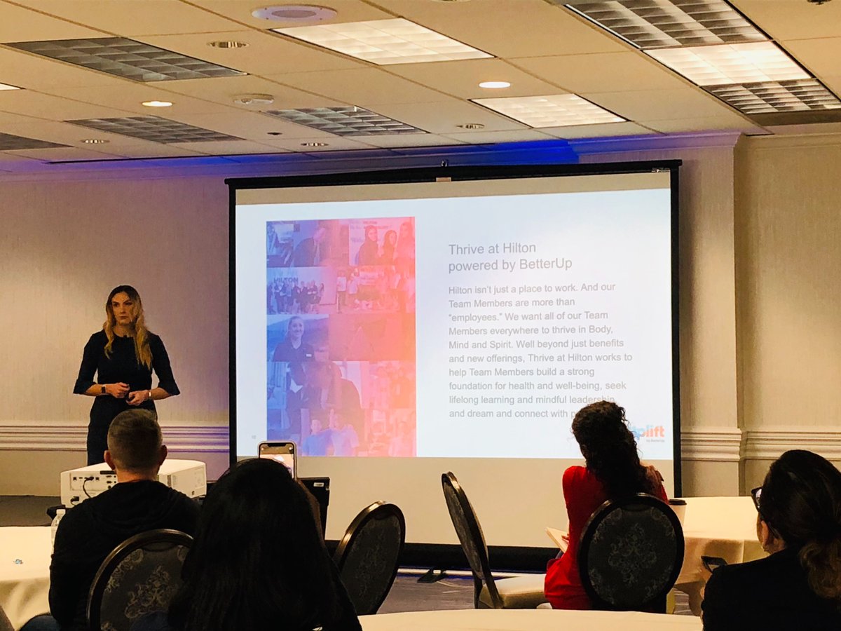 BetterUp's tweet photo. #ThriveatHilton is an incredible example of the ROI of investing meaningful employee experiences. We're learning from Ajla Elian from @HiltonHotels and @MayaGarzaY from @BetterUp on why meaning at work matters and how it drives business values and outcomes. #Uplift2020 https://t.co/F0AbSJs51q