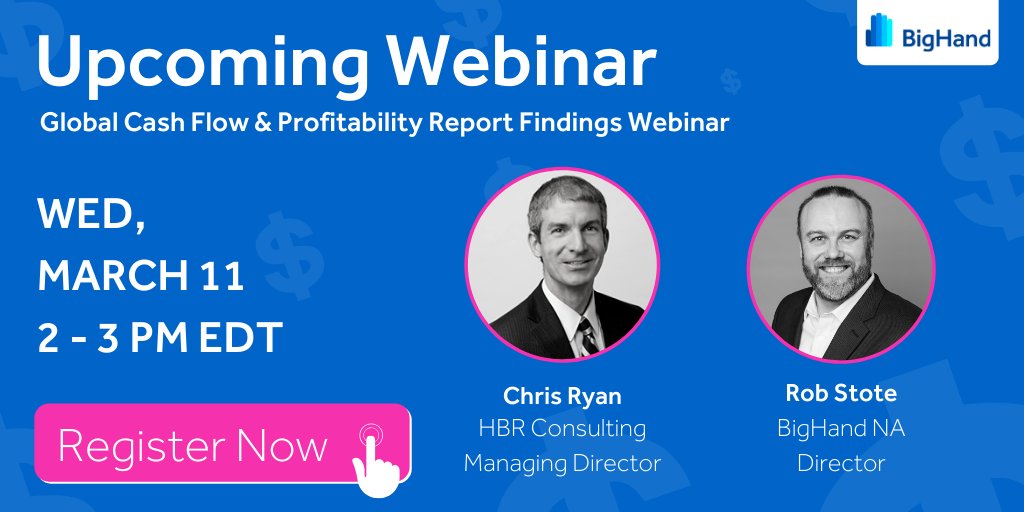 BigHand's tweet photo. With data gathered from 250+ senior finance executives, legal experts Rob Stote &amp; Chris Ryan will be sharing insight from our recent Cash Flow and Profitability Survey into US law firms' challenges and projects planned to address cash flow &amp; profitability https://t.co/rJBowd2Lqr https://t.co/jAVQ5YsVfL
