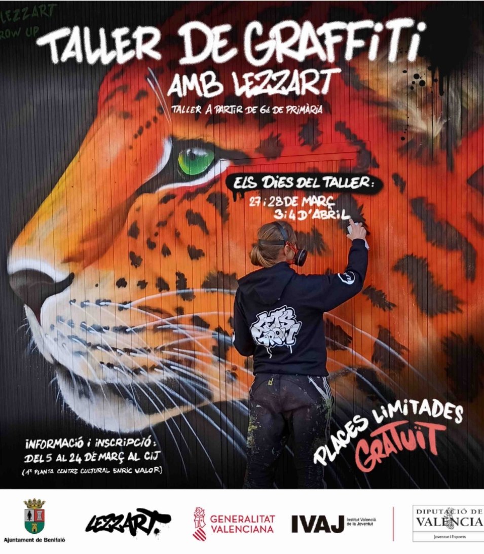 Lezzart3's tweet photo. Taller de graffiti #benifaio #benifaió #lezzart #talleres #tallerdegraff #tallerdegraffiti #gratuit #cij #casadelacultura #centrecultural #ayuntamientobenifaio #growup #activitat #joves #apuntat https://t.co/OgbnBnbq7q