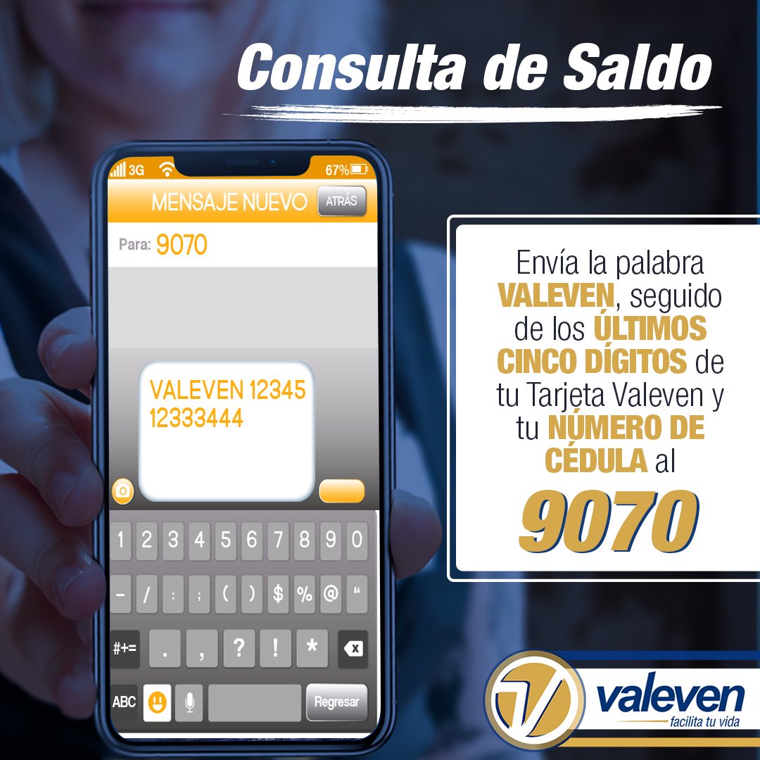 ValevenVzla's tweet photo. Consultar el saldo de tu Tarjeta de Alimentación nunca fue tan fácil. Enviando un mensaje al 9070 recibirás esta información al instante.
#SMS #ConsultadeSaldo #Saldo #TarjetadeAlimentación #Valeven #FacilitaTuVida https://t.co/mKxFaFyNj5