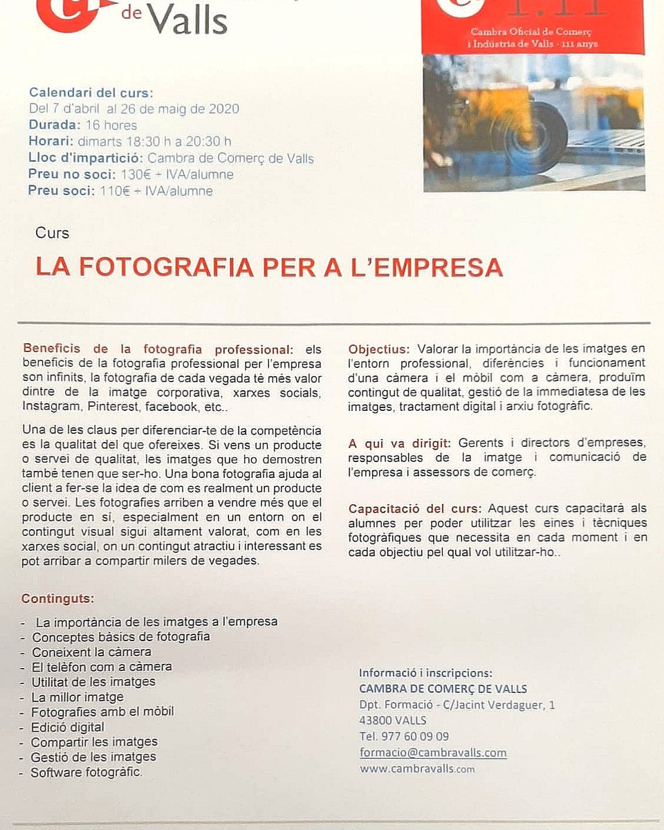 jrdmlls's tweet photo. Ja coneixes els conceptes principals per una bona gestió de les imatges a l'empresa?
Ara tens l'oportunitat al Curs de Fotografía per Empreses a la #cambracomerç, del 7 d'abril al 26 de maig, demana informació i no ho ho dubtis!!

#lavidaenimatges #formació #passiofotografica https://t.co/G9Uk2TvLAu