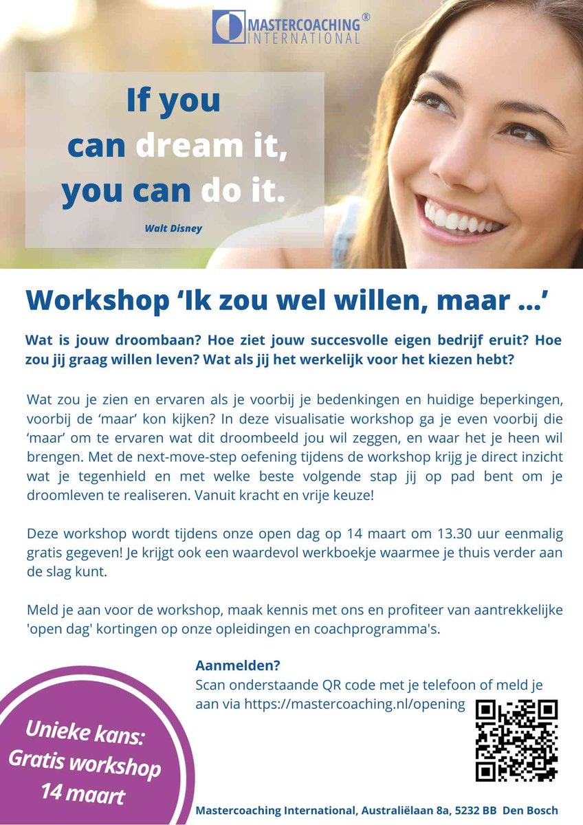 Mastercoaching's tweet image. Gratis visualisatie Workshop tijdens onze open dag 14 maart. 
#gratisworkshop #opendag