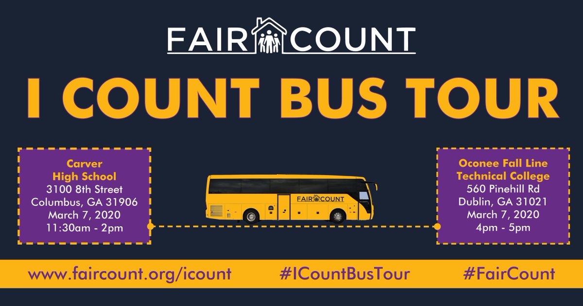 faircount's tweet photo. The #ICountBusTour kicks off in just 3️⃣days! 

We can’t wait to travel across the state &amp; celebrate the people of Georgia-- all in the name of getting counted in the #2020Census. 

Get all the details on when we will be in your area 👉🏼 https://t.co/0mIC180jJf https://t.co/e8KXNB60BB