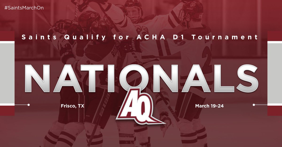 AquinasHockey's tweet photo. Nationals Bound!

Saints earn at-large bid to @achamensd1 National Tournament in Frisco, Texas!

@AQSaints #SaintsMarchOn https://t.co/0gcUOCx2BN