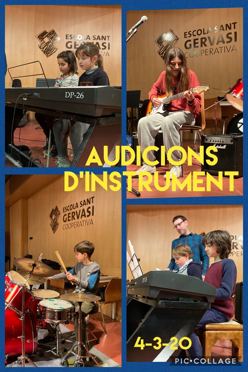 MusicaESG's tweet photo. Primer dia d’Audicions d’instrument a @santgervasicoop 
Un gran aplaudiment pels nostres músics que avui s’enfrontaven al repte de tocar en públic, davant de les famílies. I demà més... Us hi esperem! https://t.co/c62QNRJ3qf
