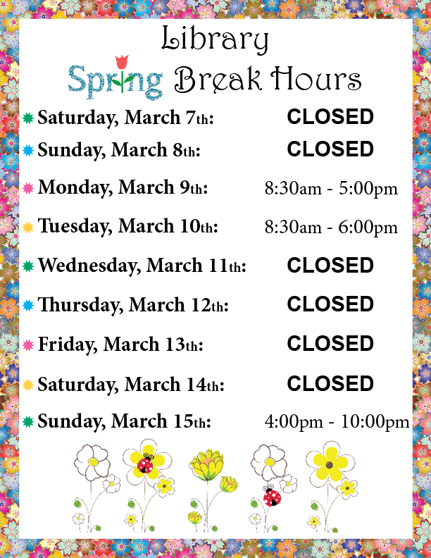 Limestone_Lib's tweet image. Hello! We just wanted to remind you all of our upcoming Spring Break hours :)