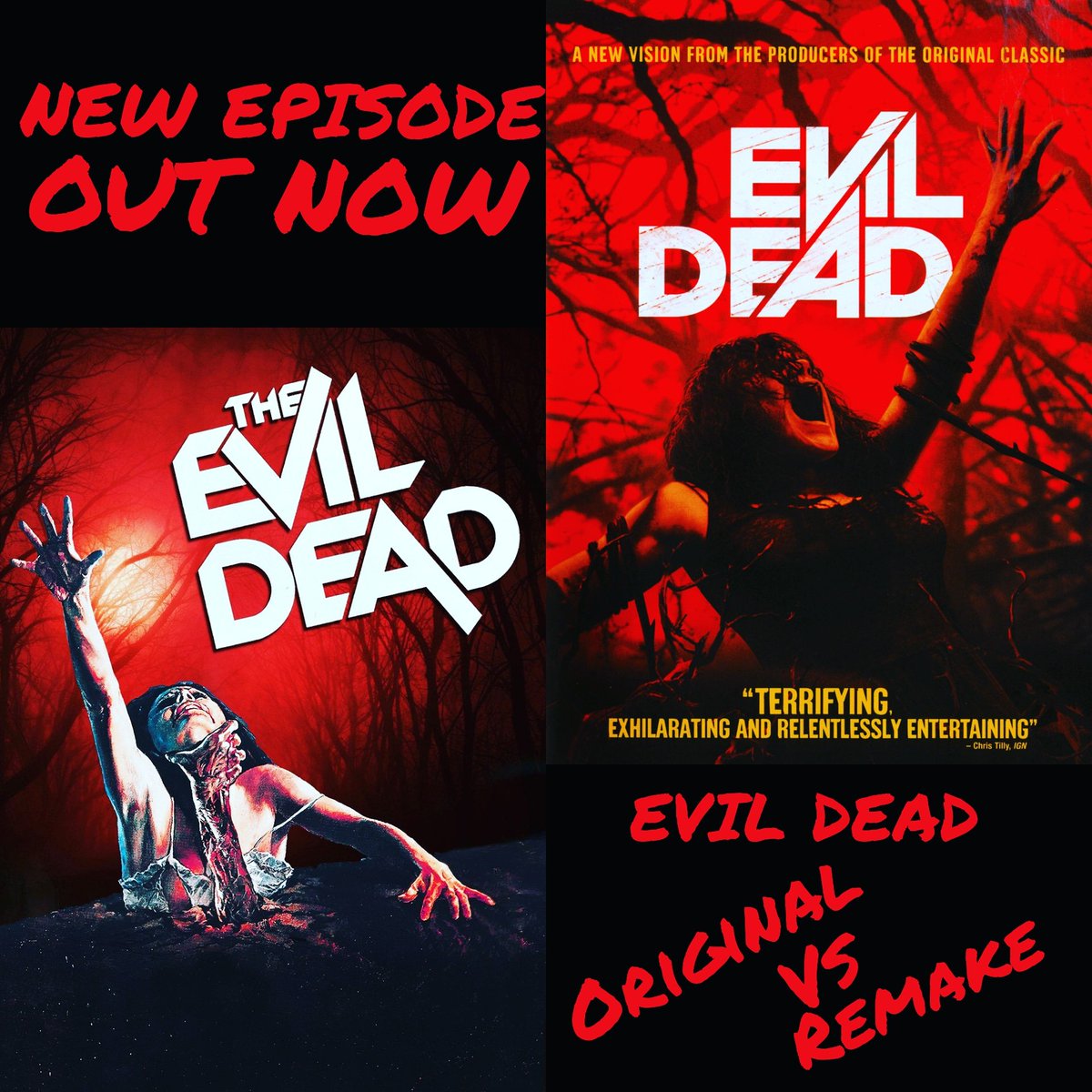 3on1pod's tweet photo. ☠🎙NEW EPISODE UP NOW🥃🍻

This week we cover both the original #EvilDead (1981) and the remake from 2013. Does the quirky practical gore from the original or the unflinching brutality of the new one win our hearts? Listen to find out! Link in bio, available on all platforms! https://t.co/u639l671aC