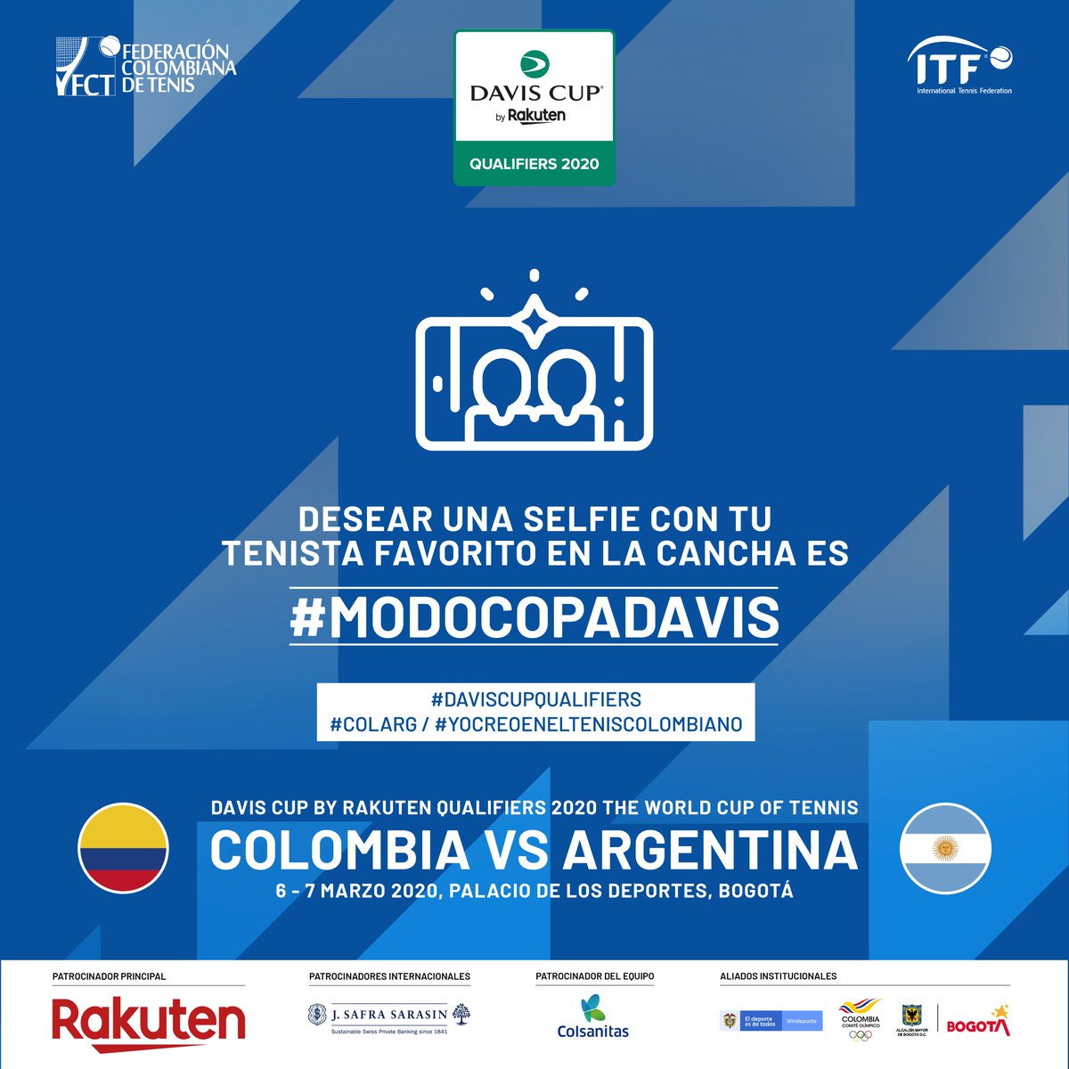 fedecoltenis's tweet photo. 🤳 Seguro que vas a querer tomarte una foto con tu tenista favorito este fin de semana --- ¡Eso es estar #ModoCopaDavis!
#YoCreoEnElTenisColombiano
#DavisCupQualifiers | #COLARG https://t.co/5TMMGLozOo