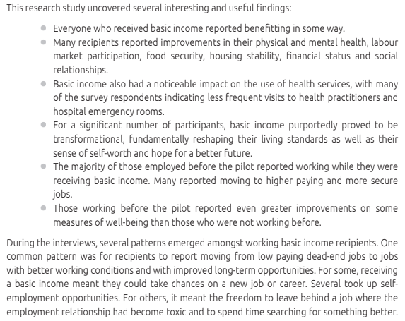 The following thread is a summary of the just released report by  @McMasterU of Ontario's canceled basic income experiment which utterly destroys any belief that it wasn't succeeding at the time of its cancellation. What  @fordnation did was unforgivable. https://drive.google.com/file/d/1ryHxtjG4Q169XCEhX0xc-G7uA0Tvvo_I/view?usp=sharing