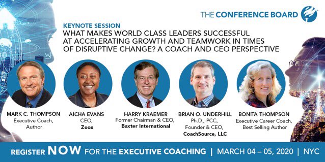 CoachSourceLLC's tweet photo. Sharing some photos from a wonderful @Conferenceboard #TcbExecCoaching Keynote session this morning with @SuccessMatters, @aicha2evans, @HarryKraemerJr, @AdmiredTools &amp; #CoachSource’s Founder &amp; CEO @bunderhill https://t.co/nWJFjBytnB