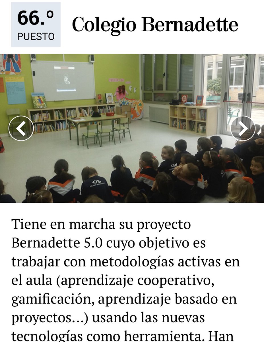 ColBernadette's tweet photo. Queremos felicitar a toda la Comunidad Educativa del @ColBernadette por haber logrado estar un año más entre los 100 mejores colegios del ranking del periódico @elmundoes Este año hemos conseguido situarnos en el puesto 66º.  Para más info visitar https://t.co/5YIIeTmIwa https://t.co/8CDBnf0guK