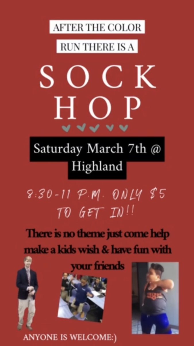 highland_2020's tweet photo. COLOR RUN AND SOCK HOP MARCH 7th!! all proceeds go to make-a-wish https://t.co/jbTl4Gmu7w