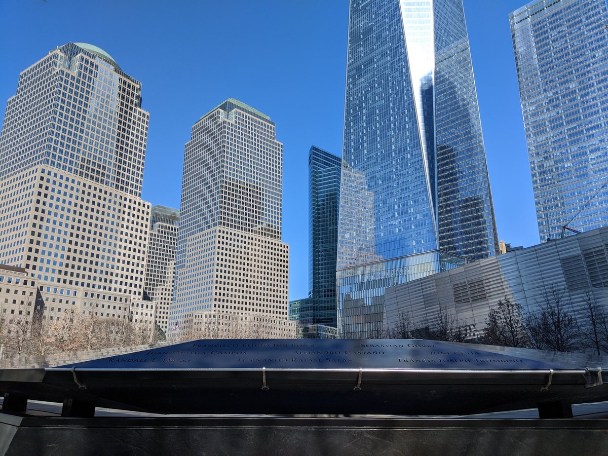DuncNisbet's tweet photo. We're @Sept11Memorial the #ReflectingPools have the names of those who died around the perimeter. A rose is placed in the name when it's their birthday #Beautiful 😪 https://t.co/BYrLCjvqrf