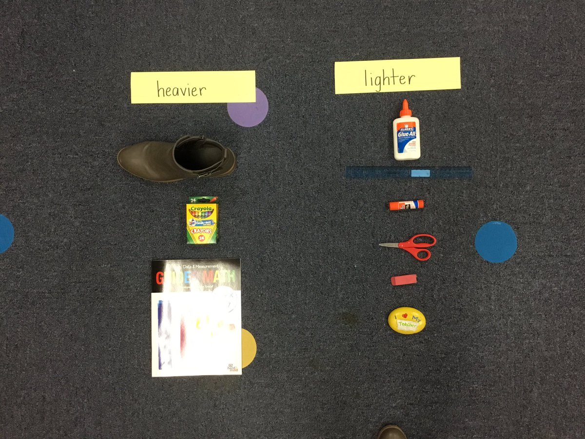 Mrs_Britain_K's tweet photo. Today in math we learned how to use a balance scale to weigh different items including Mrs. Britain’s SHOE 😆 Then the students went back and sorted which items were heavier or lighter than an apple. @reagantunstall @HewittElem #hewittandbeyond #midwaymath https://t.co/abFYTwrv9x
