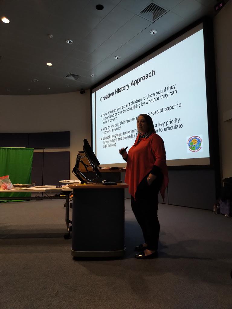 HistoryPrimary's tweet photo. Great to hear that there is still an important place for creativity in the primary history curriculum. Workshop from the team at Clarendon. Primary School at YHF #histassoc #primaryhistory #YorkshireHistory #ofsted https://t.co/ZkhmuuRL3X