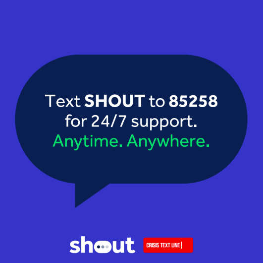 MHI_Charity's tweet photo. If you are worried about a child or young person, Shout is a free 24/7 crisis text service for anyone who needs support. Text Shout to 85258 to speak to a trained Crisis Volunteer. https://t.co/oUy9k8UvyH