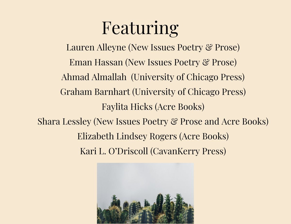 UChicagoPress's tweet photo. So many great poets are still coming to you tonight at @LaBotanicaSA for #AWP20! Join us for poems by Chicago as well as our friends @NewIssuesPress, @CavanKerryPress, and @acrebooks https://t.co/PVajVuUuIx