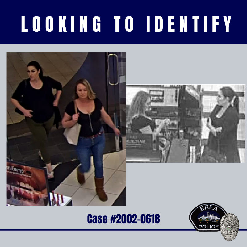 BreaPD's tweet photo. Do you recognize them? They stole from Sephora &amp; last time we checked, you can sample items but no, you cannot take items without paying. If you recognize them, please contact Det. Sgt. Haefner at roberth@cityofbrea.net. 
#breapd #wantedwednesday #makeupwontcoverupyourcrime https://t.co/5P54Lqh51M