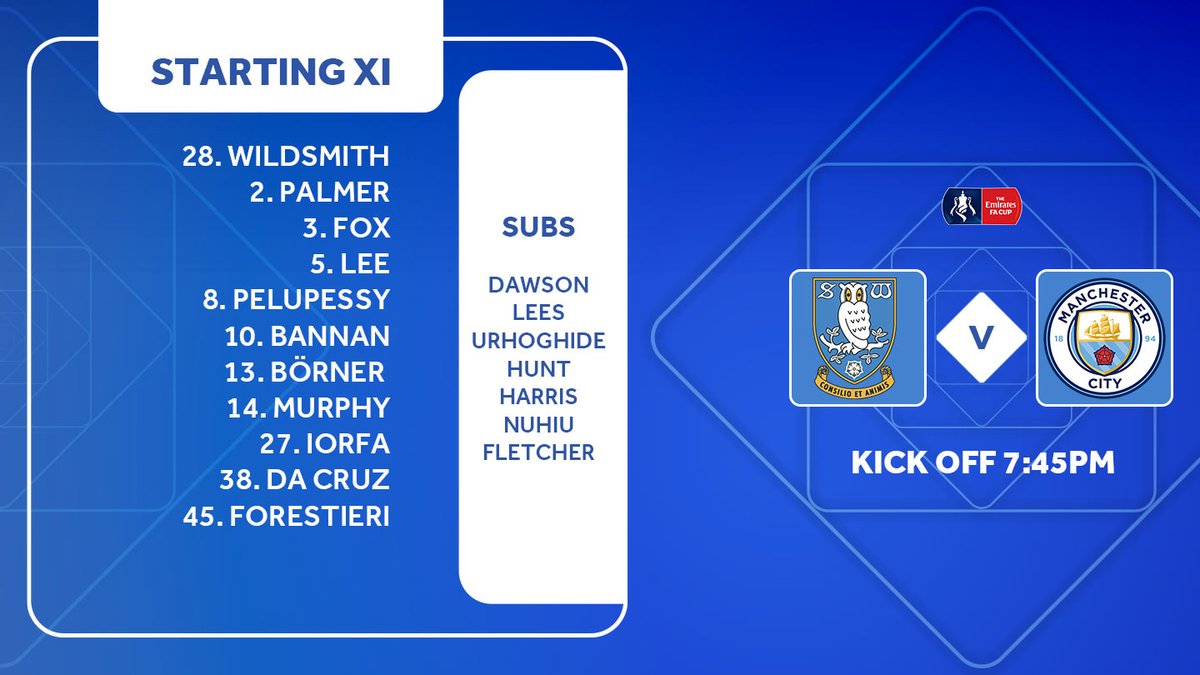 CarolRadull's tweet photo. Sheffield Wednesday vs. Manchester City

Line-ups

Kick-off, 10.45pm. #TheScoreKE https://t.co/O9xhXxlKuD
