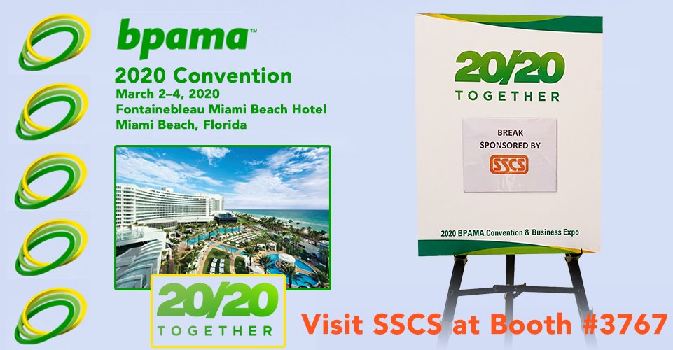sscsinc's tweet photo. SSCS is a proud break sponsor of the 2020 BPAMA Convention and Business Expo. If you get the chance, stop by booth #3767 and say, "Hi!" #BPAMA https://t.co/IQXEi27tZ6