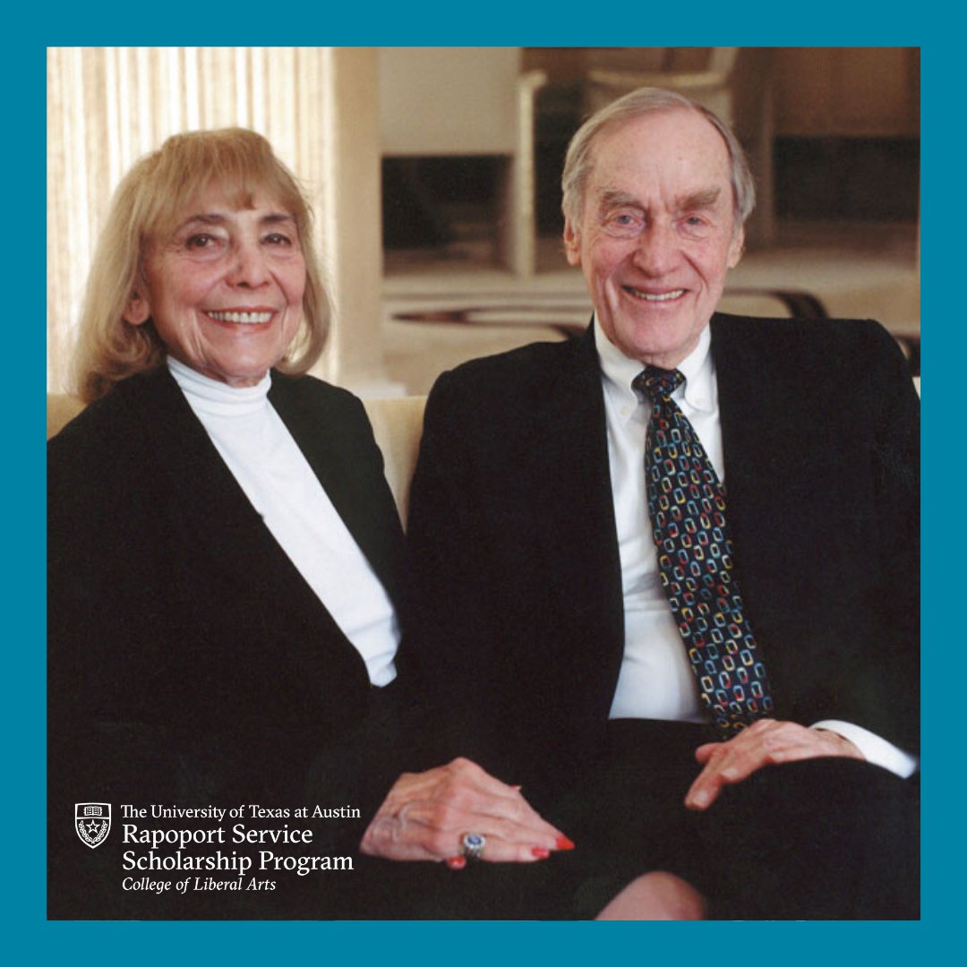 UT_Rapoport's tweet photo. Bernard and Audre Rapoport dedicated their lives to giving back to the community on a pursuit of social justice and equality. Following their legacy, the Rapoport Service Scholarship Program supports students financially while developing their civic awareness and responsibility. https://t.co/ZcJMmMrC8j