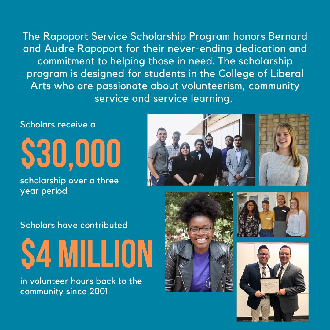 UT_Rapoport's tweet photo. Bernard and Audre Rapoport dedicated their lives to giving back to the community on a pursuit of social justice and equality. Following their legacy, the Rapoport Service Scholarship Program supports students financially while developing their civic awareness and responsibility. https://t.co/ZcJMmMrC8j