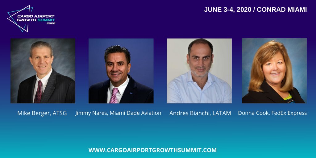 Meet speakers like Mike Berger of <a href="/ATSGinc/">ATSG, Inc.</a>, Andres Bianchi of <a href="/LATAMAirlinesUS/">LATAM USA</a>, Jimmu Nares of <a href="/iflymia/">Miami Int'l Airport</a>, and Donna Cook of <a href="/FedEx/">FedEx</a> at the Cargo Airport Growth Summit, June 2-3 in Miami! Join us as we connect opportunity and expansion. bit.ly/31s1UPa #CAGS20 #Airports