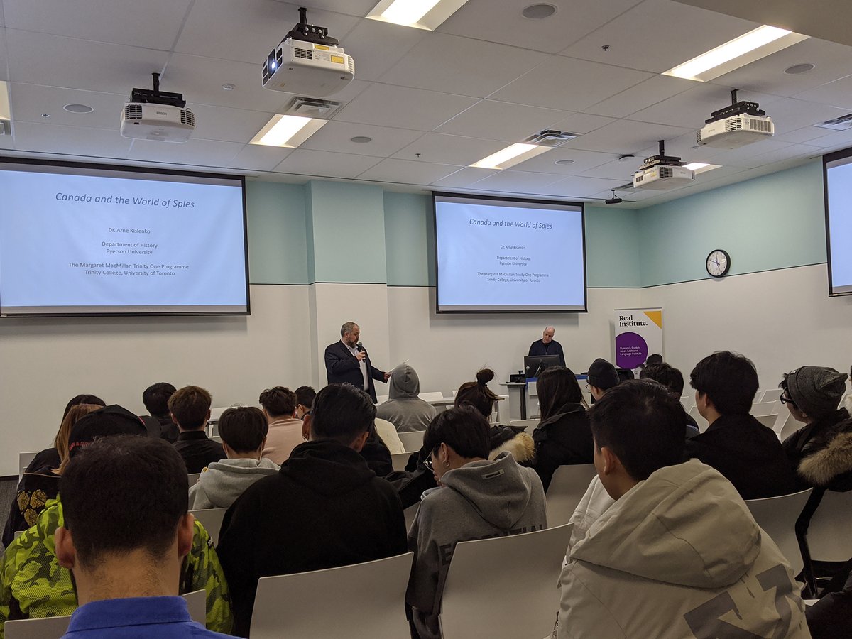 RURealInstitute's tweet photo. Today our ESL Foundation Program students learned about Canada and the World of Spies. Special thanks to Dr. Arne Kislenko for a fascinating lecture.
#Ryerson #RealInstitute #ESL #EAL #History https://t.co/FYhiUGdHCV
