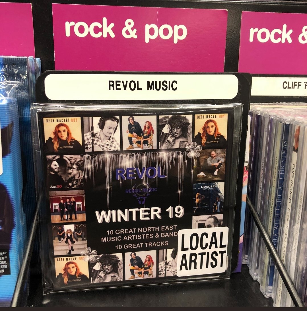 Janeysworld_'s tweet photo. So exciting to see Revol Music listed in @hmvNewcastle! We have worked tirelessly over the past few years to get Local Artistes the recognition they deserve. Great support from @KoastRadio too! We are now looking to create the Revol SUMMER 20! Let's bring out that sunshine vibe! https://t.co/DCle0RDfpR