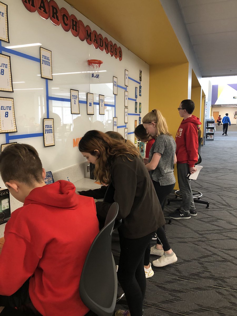 WSMSMediaCenter's tweet photo. Let the #MarchMadness begin! @AngieTauer 
#WSMSStallionsRead #6thgrade #BookMadness #Sweet16 https://t.co/lfR0TI3KpG