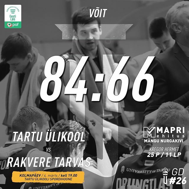Kodusaalis käis meie jõud @rakveretarvas -est kindlamini üle kui võõrsil. Tabeliseisu mõttes väga olulise 84:66 võidu #MapriNurgakivi oli <a href="/kregorhermet/">Kregor Hermet</a> 25 punkti ja 11 lauapalliga.

Mängu statistika - ift.tt/2ToeHjx ift.tt/32NyGes