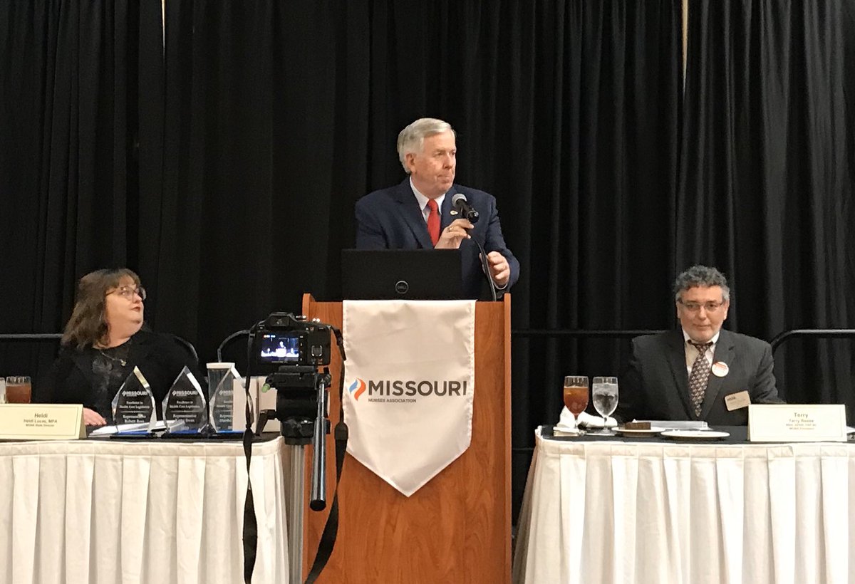 MONurses's tweet photo. A HUGE thank you to @GovParsonMO for taking time to speak with Missouri nurses today. #NAD20 #NursesVote #NurseAdvocacy https://t.co/Uia18iSEWY