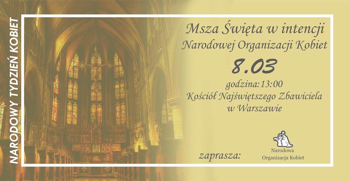 8III - Msza Święta w intencji Narodowej Organizacji Kobiet, czyli, jak co roku najważniejsze wydarzenie tygodnia. Po nim obiad integracyjny - szczegóły:
facebook.com/events/1099487…