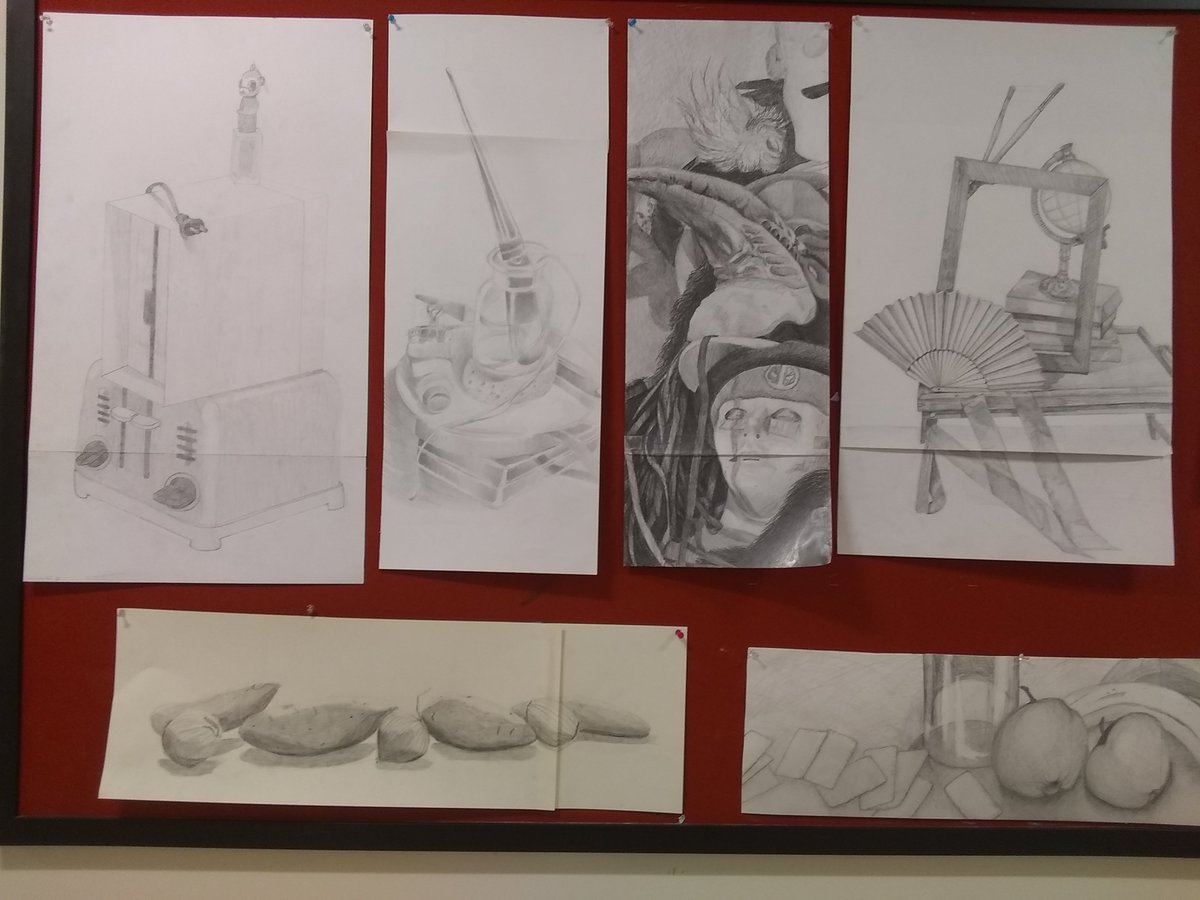 HSartWaterloo's tweet photo. I had a meaningful afternoon at OCC! The art in their hallways are the very things we are working on in the Waterloo Highschool Art wing!! #notan #ceramics #bookarts #drawing https://t.co/H6mkjJCiAw