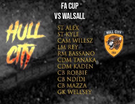 HullXb1's tweet photo. Tonight's starting XI in the FA Cup tie against Walsall 🐯 @TheVFL_ https://t.co/10T7bGLtTy