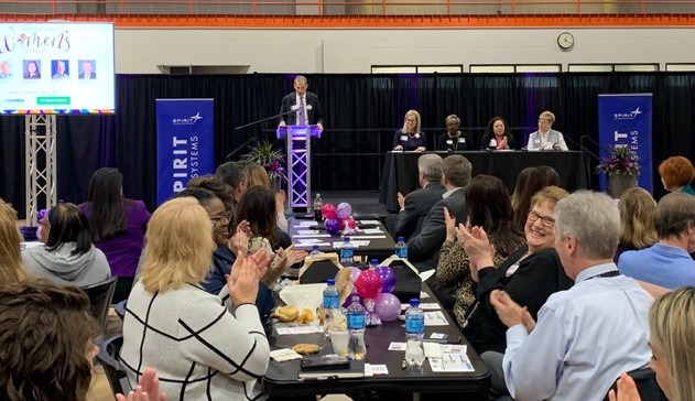 SpiritAero's tweet photo. What a wonderful @SpiritAero event. Special thank you to Spirit’s Global Diversity organization for hosting and to our special guest @StacyCozad, @msjunetta, @DrShereeUtash & @alicias09 for joining us today. @SWE_President #IWD2020 #EachforEqual https://t.co/IBBfqKX1Hd