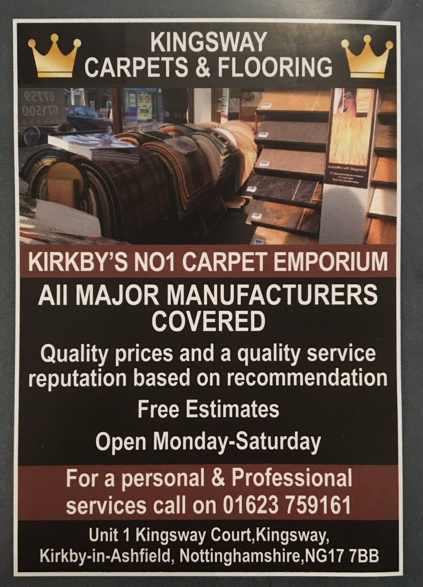 Kingsway Carpets have a great selection of flooring products and are situated right in the heart of Kirkby-in-Ashfield. 

You can find their details on page 4 of our March edition of Kirkby &amp; Annesley Voice Magazine ❤️