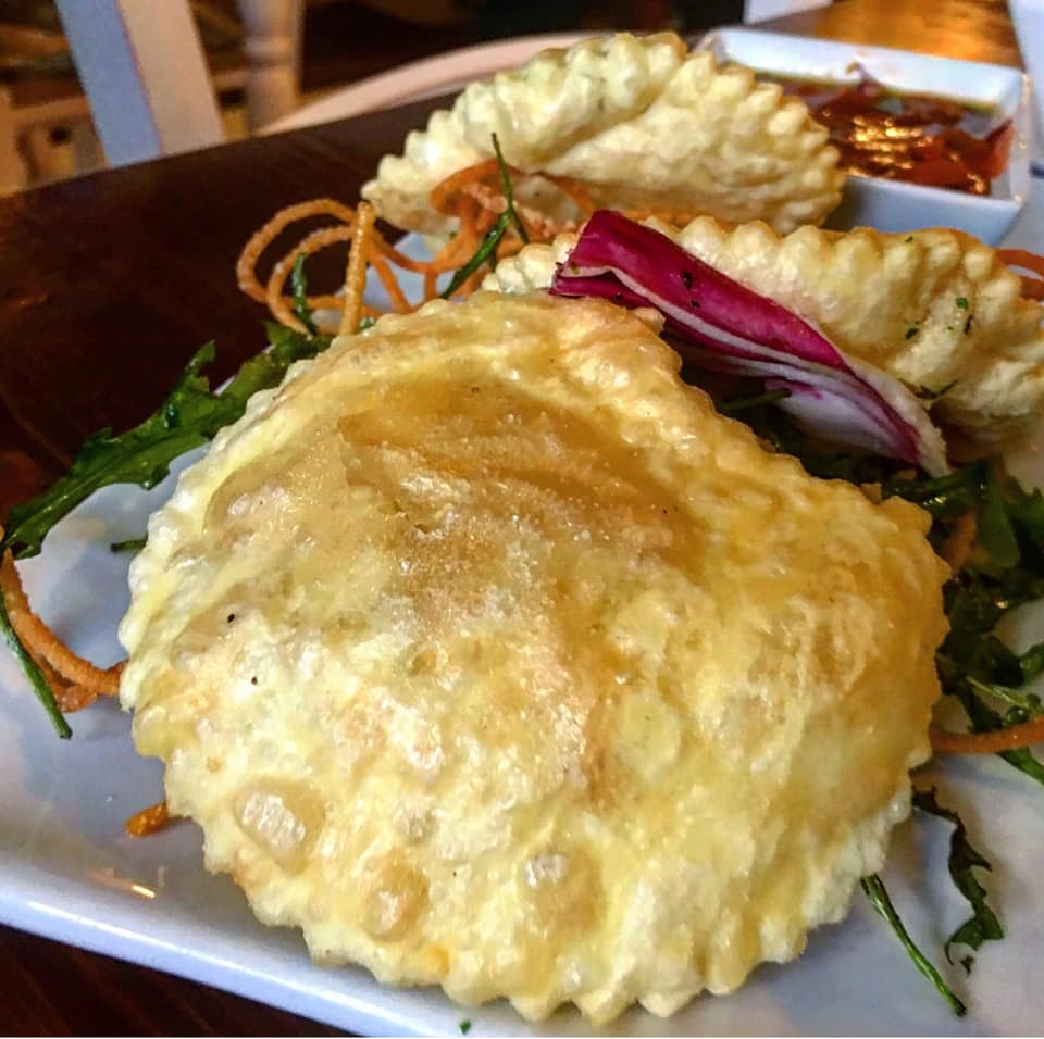 This homemade ravioli from Dom is filled with burrata and truffle, then deep fried and served with fried spaghetti and rocket 🤤

#DomsMCR