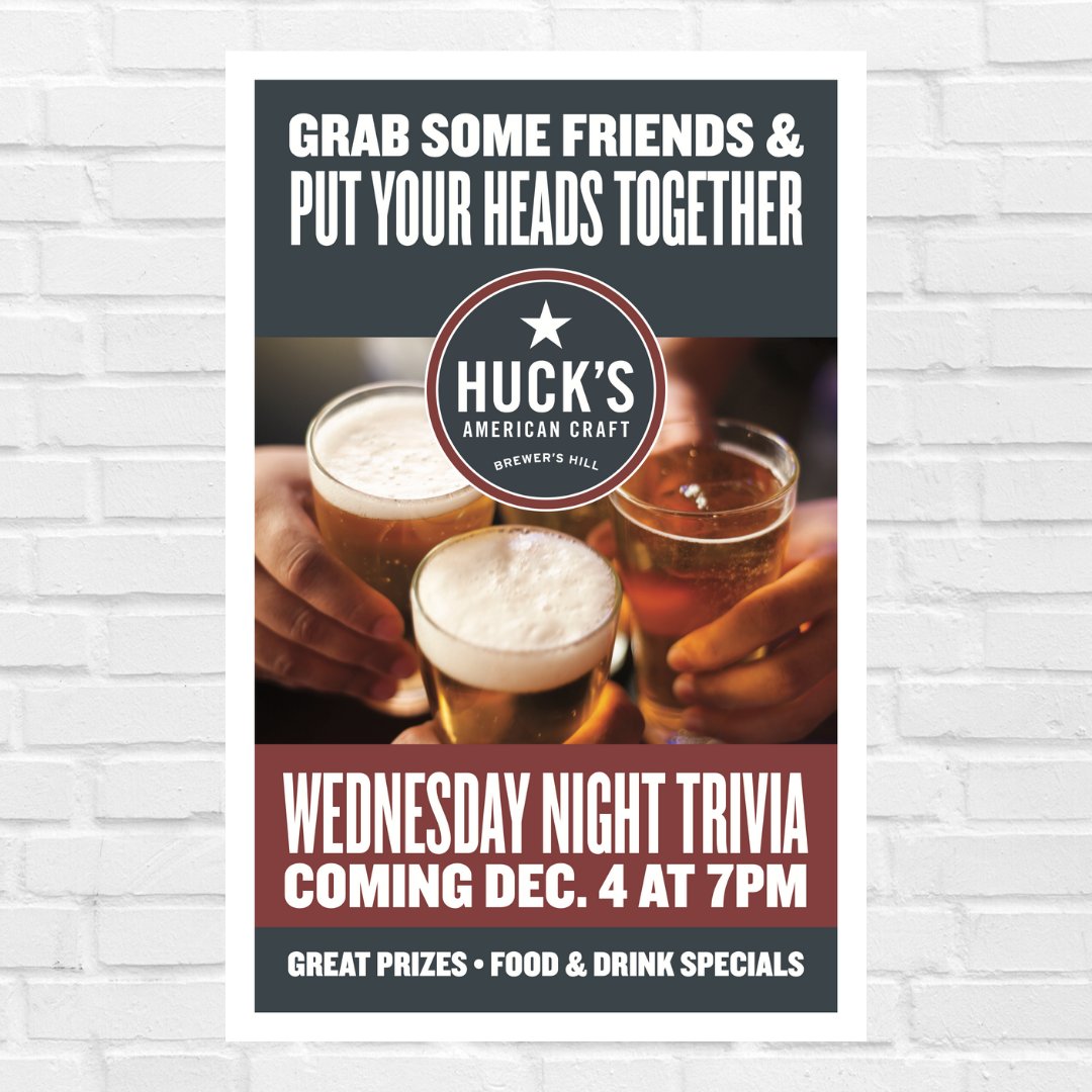 TRIVIA tonight at 7:30pm.
Don't miss the fun. Enjoy $8 Chicken &amp; Waffles + drink specials. 
hucksamericancraft.com 

#HucksAmericanCraft #AmericanCuisine #HappyHour #Foodies #BaltimoreFoodies #Whiskey #Rye #SpecialtyCocktails #BrewersHill #MyBmore #TheBmoreCreatives #Trivia